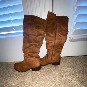 Little girls knee high brown suede boots